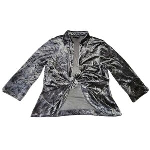 Crushed Velvet Jacket Gray Cocktail Hour Layering Women's Petite Large Cardigan